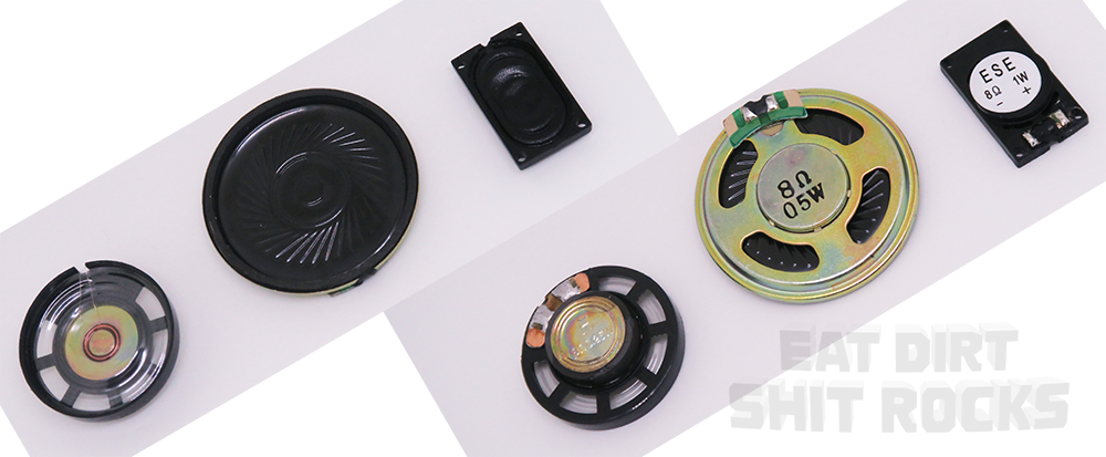 I had three types of small 8Ω speaker on hand.