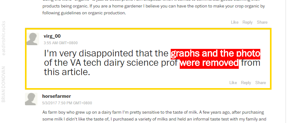 WaPo comment text: I'm very disappointed that the graphs and the photo of the VA tech dairy science prof were removed from this article.