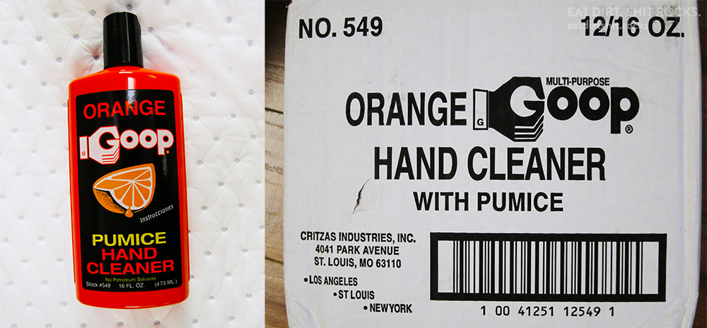 One of my four bottles of ORANGE GOOP PUMICE HAND CLEANER and the box the Taobao merchant used to ship them to me.