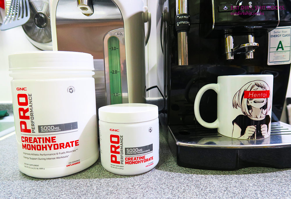 The tub on the left was US $32.99 on gnc.com and the tiny canister on the right, containing a quarter as much creatine monohydrate, cost the equivalent of US $56.50 in a shirtpocket-sized GNC brick-and-mortar shop in Hong Kong.