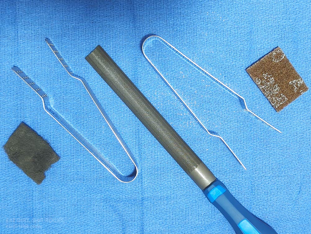 Tea bag grabbers, scraps of hand pad, and the file I employed