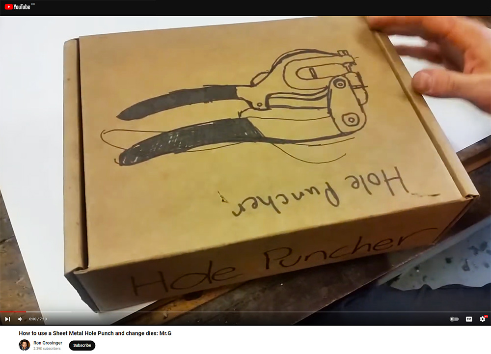 How-to video (not from yours truly) about the sort of manual sheet metal hole punch I used.