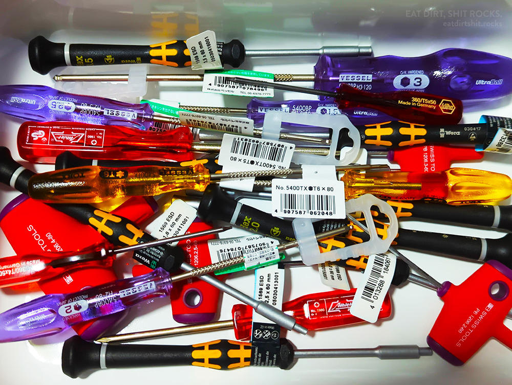 My heap of new-ish diminutive screwdrivers and 'nutspinners' aka nutdrivers.